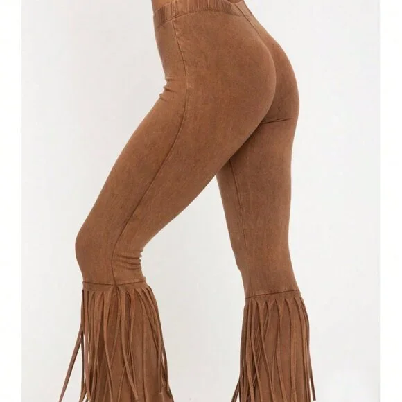 Camel Casual Women's Mineral Washed Fringe Detailed Pants